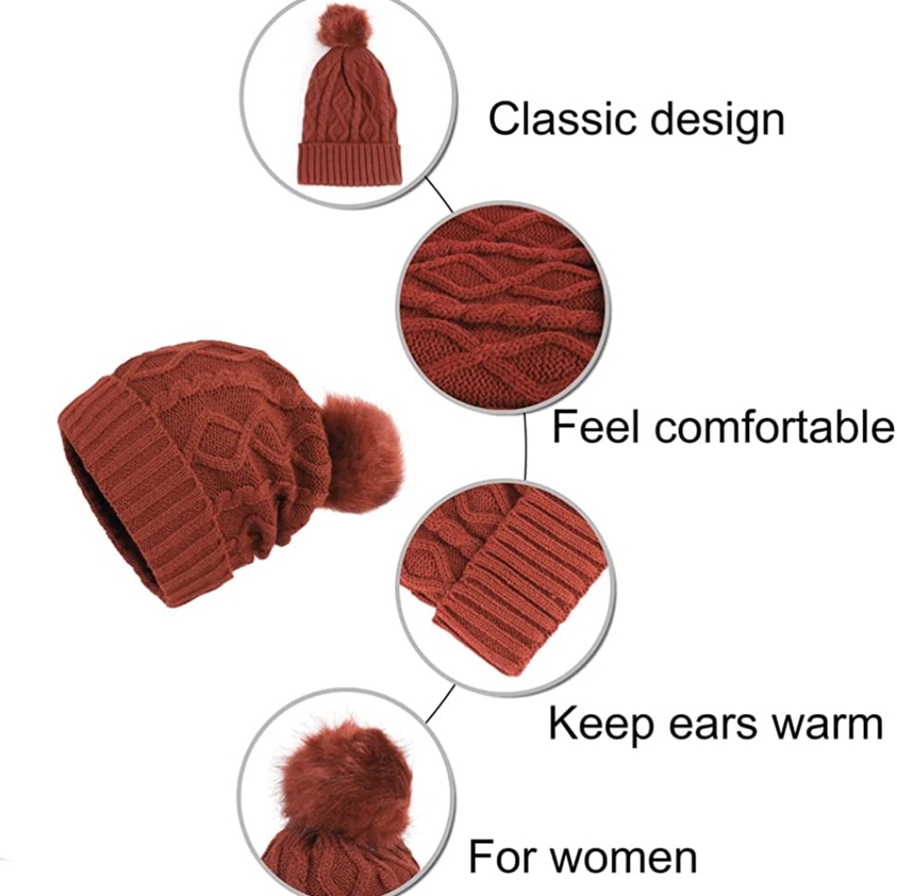 🔥 Women Knit Hat Winter Soft Warm Pom Beanie Fleece Lined Ski Skull Cap - Picture 6 of 6